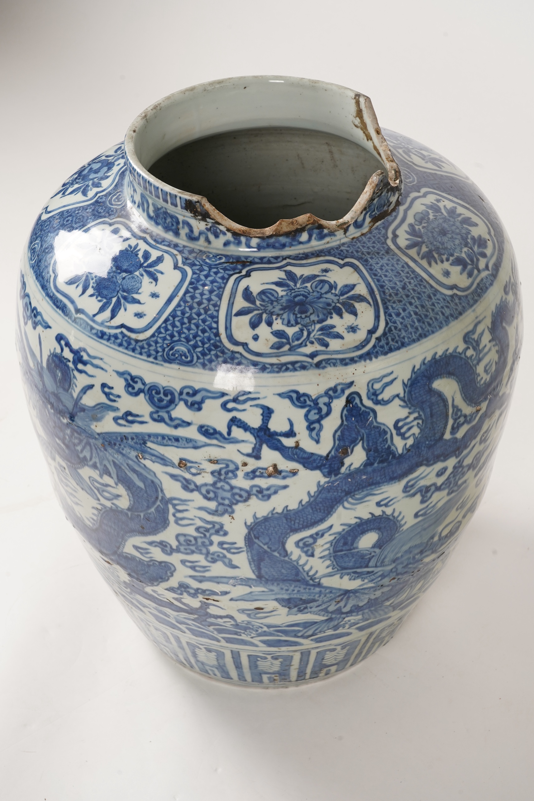 A massive Chinese blue and white jar, Wanli six character mark and of the period (1572-1620)